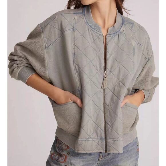 Pilcro And The Letterpress Anthropologie Quilted Bomber Jacket Top XS Grunge - Picture 1 of 14